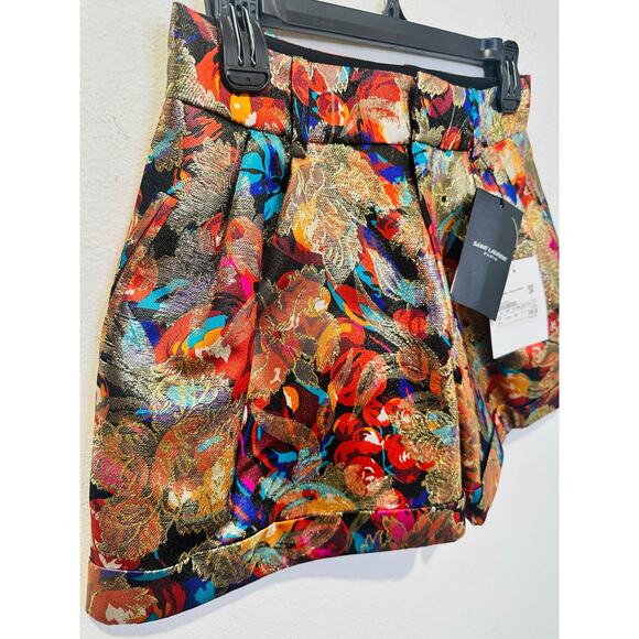 YVES SAINT LAURENT NEW Multicolor Floral Silk Blend Mini Shorts size FR 38 US M - Picture 2 of 16